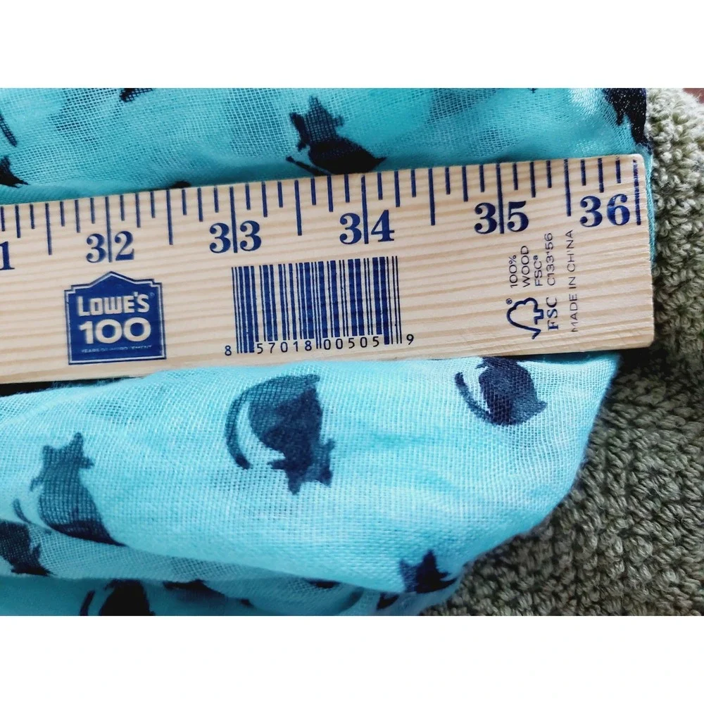 Teal Blue Cat Print Infinity Scarf Festival Whimsical‎ Gauze Quirky